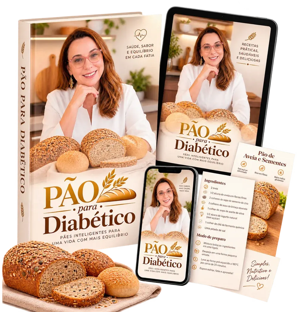 Livro, tablet, celular e fichas de receita do curso Pão para Diabético